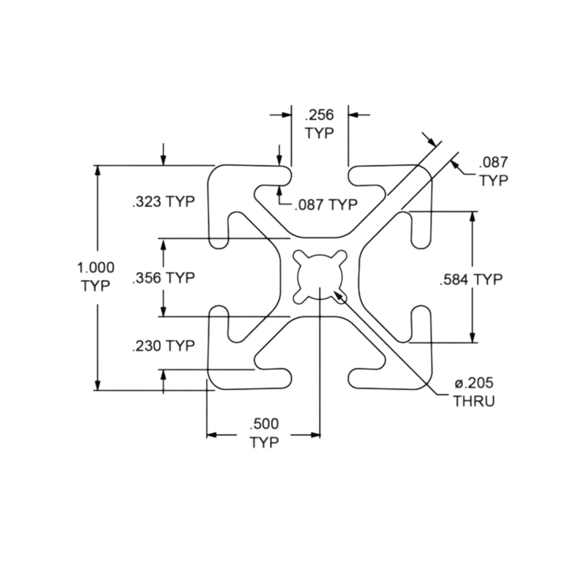 80/20 | 1.00 in x 1.00 in Smooth Surface T-Slotted Profile - Four Open T-Slots | 1010-S-242 - Image 4