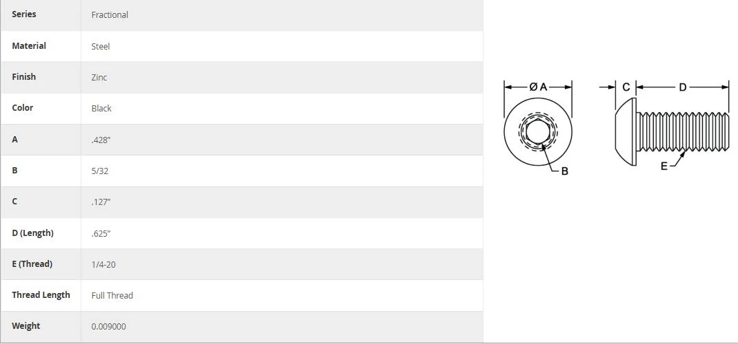 80/20 | 10 & 15 Series 1/4-20 x .625 in Button Head Socket Cap Screw (BHSCS) | 3063 - Image 3