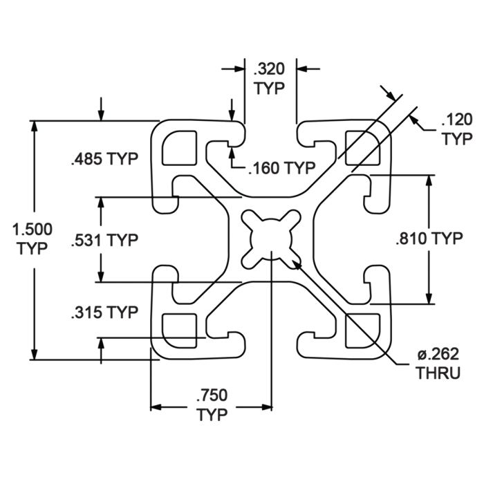 80/20 | 15 Series 1.50 in x 1.50 in Lite Smooth T-Slotted Profile - Four Open T-Slots | 1515-LS-242 - Image 7