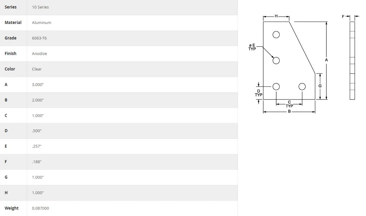 80/20 | 10 Series 4 Hole 90 Degree Joining Plate | 4150 - Image 2