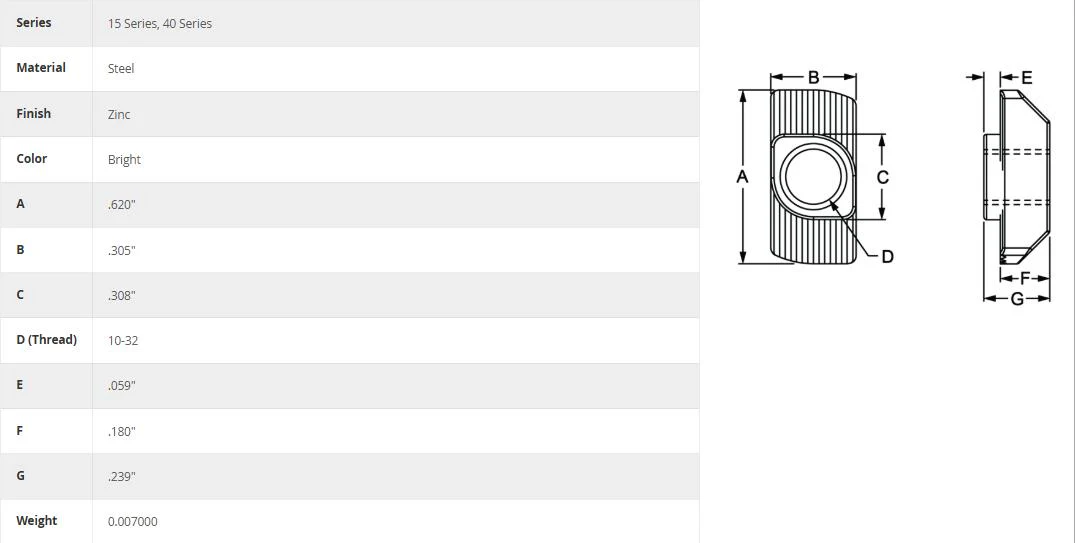 80/20 | 15 & 40 Series 10-32 Standard Drop-in T-Nut | 3932 - Image 6