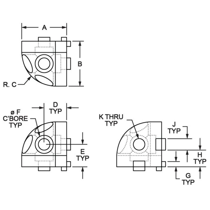 80/20 | 15 Series 3 Way - Rounded Corner Connector | 4441 - Image 3
