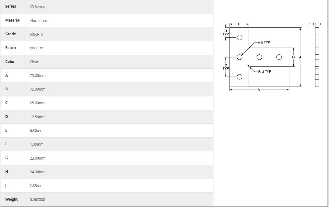 80/20 | 25 Series 5 Hole T Plate | 25-4080 - Image 4