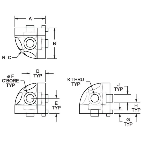 80/20 | 40 Series 3 Way - Rounded Corner Connector | 40-4443 - Image 2