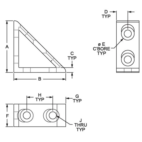 80/20 | 40 Series 4 Hole - Tall Gusseted Inside Corner Bracket | 40-4336 - Image 2