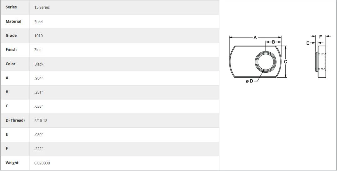 80/20 | 15 Series 5/16-18 Slide-in Economy T-Nut - Offset Thread | 3278 - Image 2