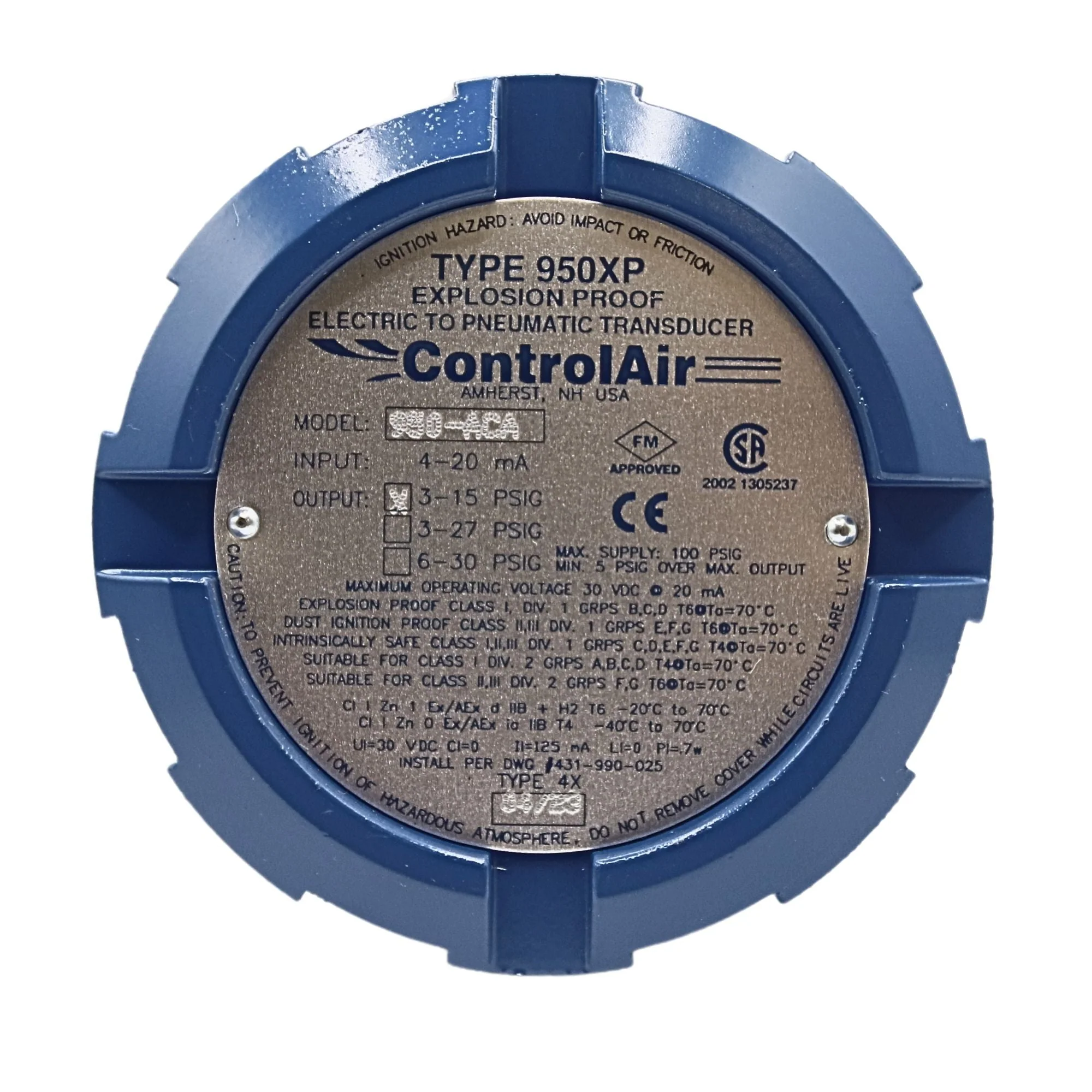 ControlAir | Explosion-Proof I/P Transducer 4-20mA 3-15PSI Transducer | 950-ACA - Image 3