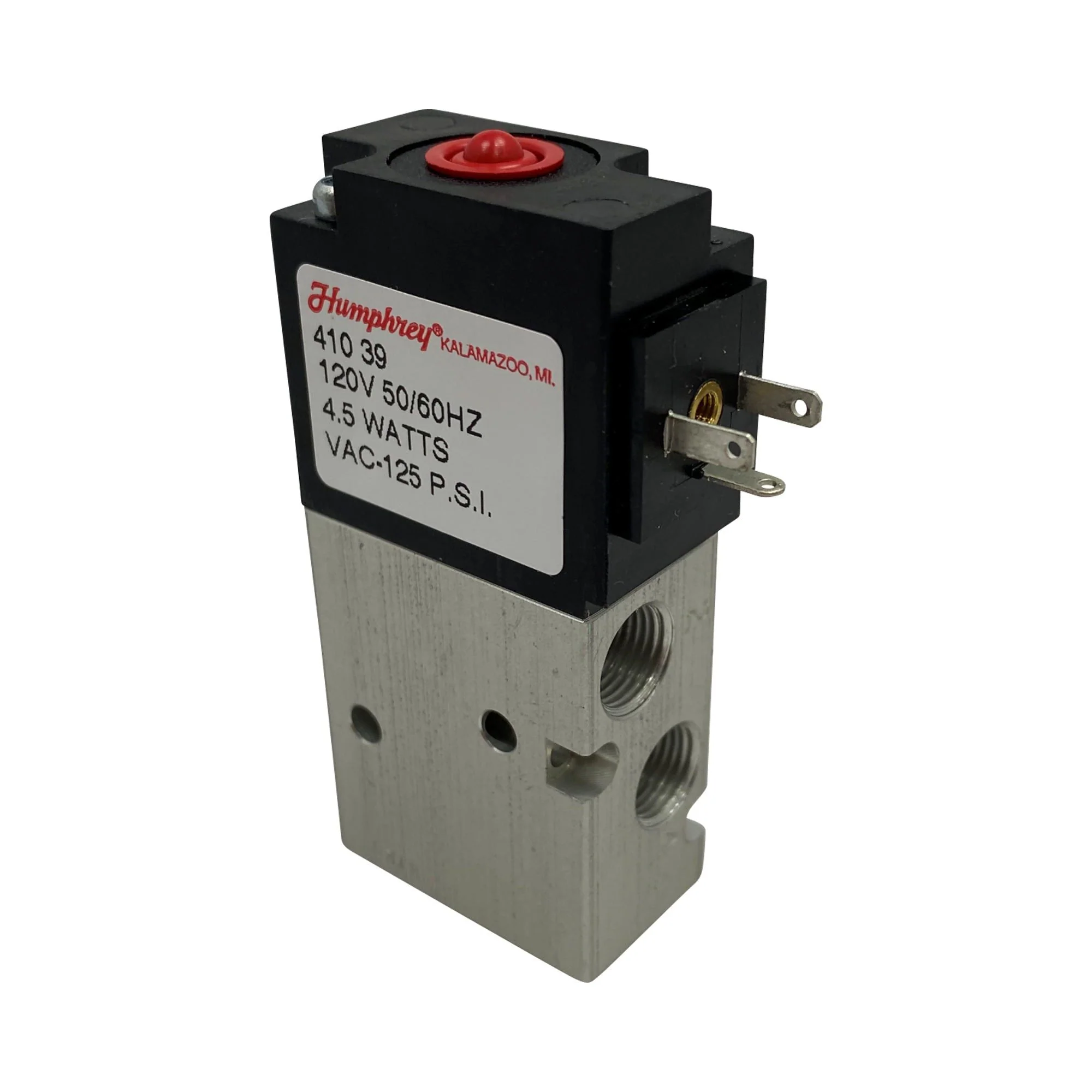 Humphrey | Inline 4/2 Single Solenoid, 1/8 in NPTF, 120/50/60 | 410-39-120/60