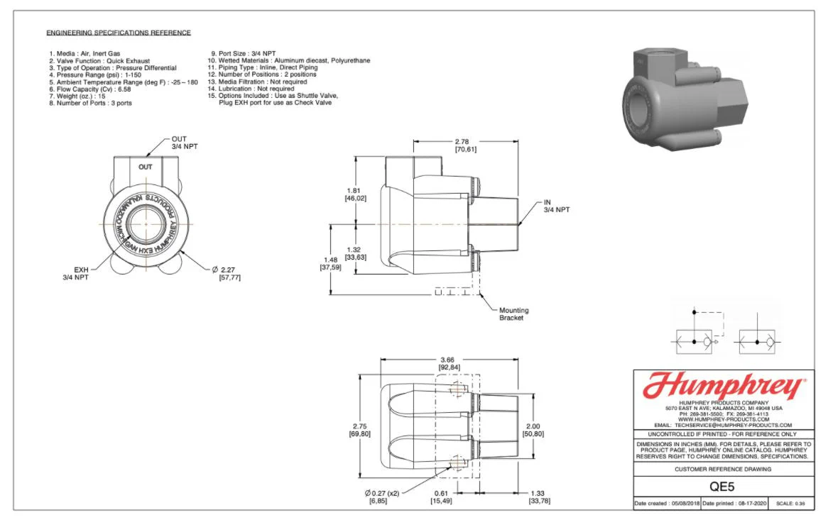 Humphrey | Quick Exhaust, 3/4 in NPTF | QE5 - Image 2
