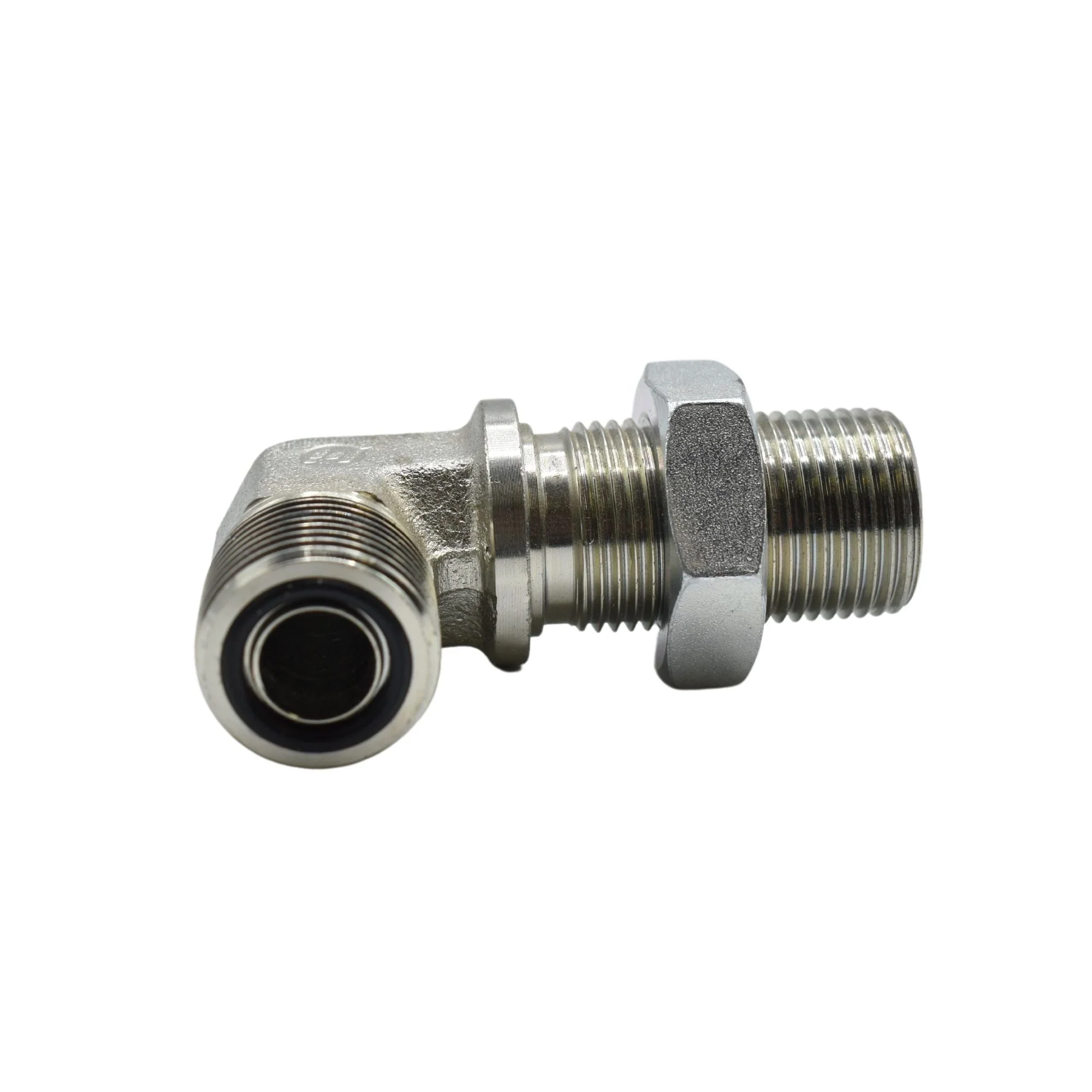 Hydraulic | 08MFS-08MFS Blkhd w/Lock-nut 90deg Elb Forg Adapter | FS2701-LN-08-08-FG