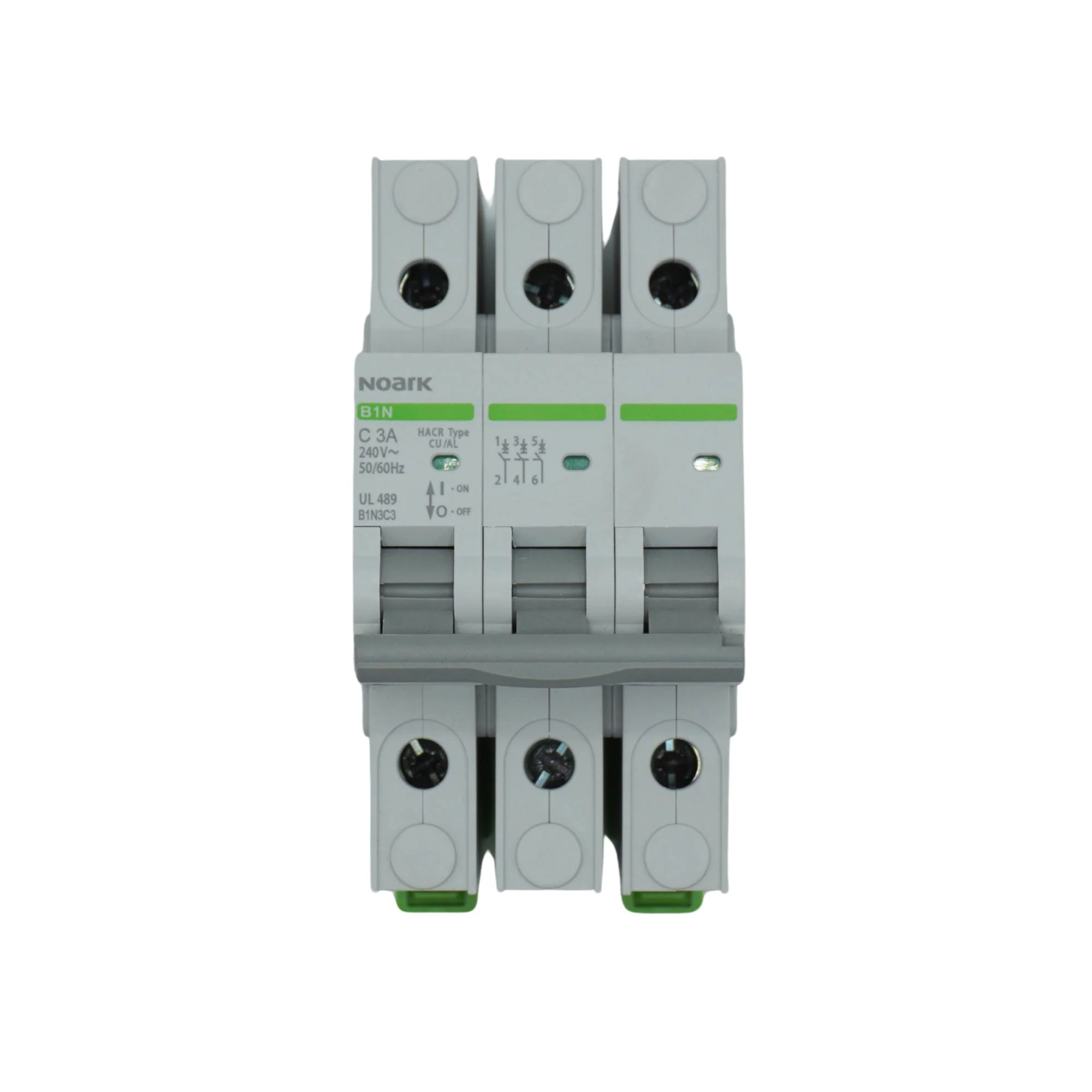 Noark | Mini Circuit Breaker, 3P, C-Curve, 3A, UL489, 240VAC, 10kA | B1N3C3