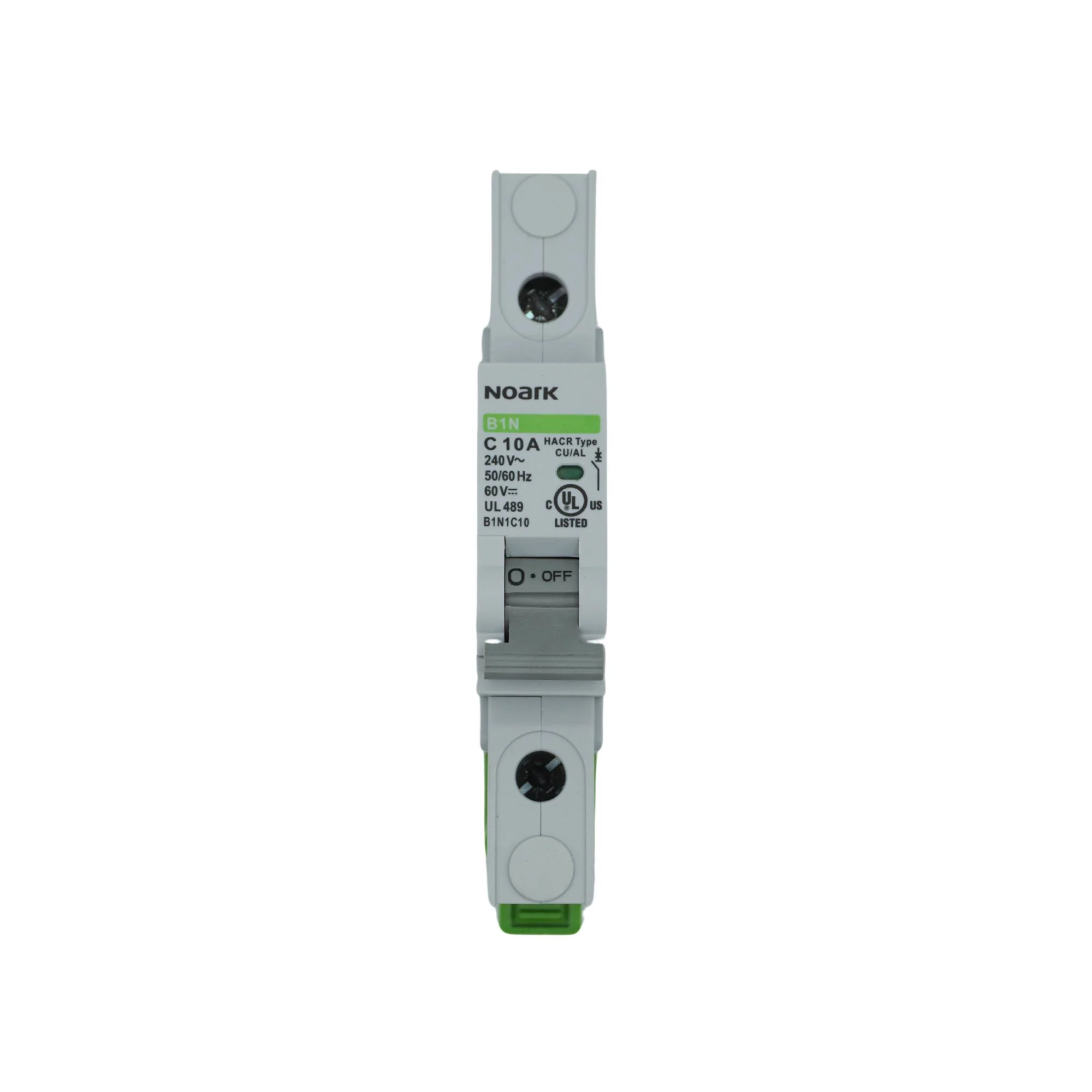 Noark | Mini Circuit Breaker, 1P, C-Curve, 10A, UL489, 240VAC/60VDC, 10 kA, Box Lug | B1N1C10