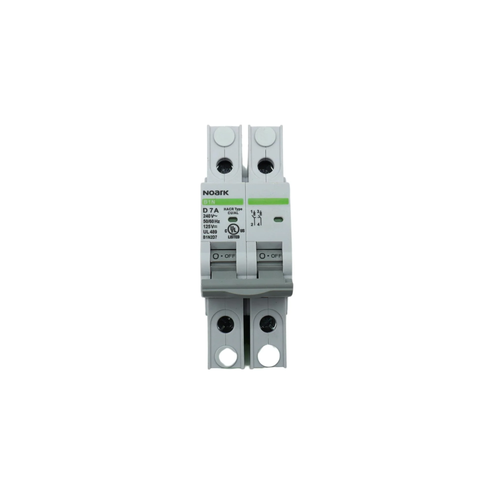 Noark | Mini Circuit Breaker, 2P, D-Curve, 7A, UL489, 240VAC/125VDC, 10 kA, Box Lug | B1N2D7