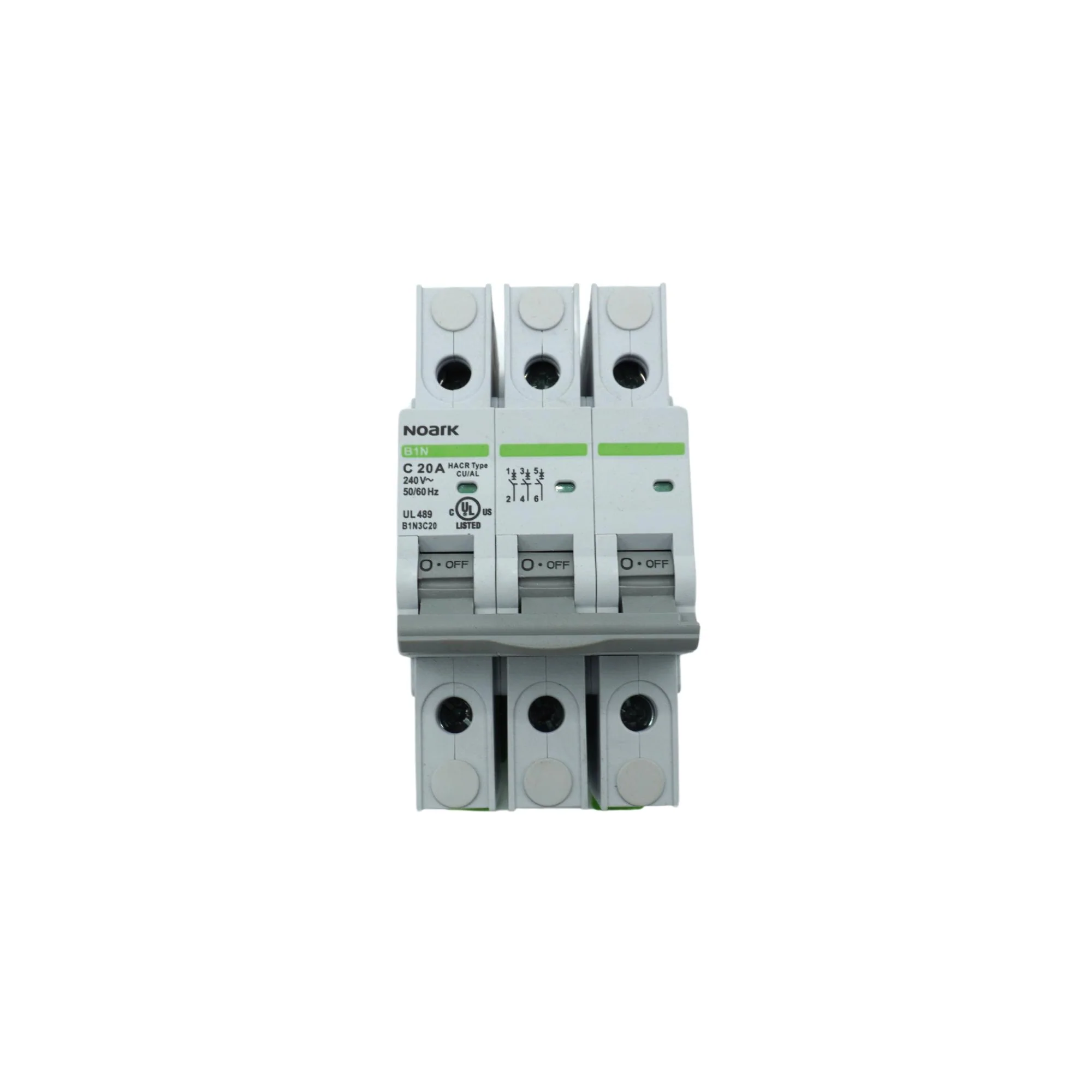 Noark | Mini Circuit Breaker, 3P, 20A, UL489, C-Curve, 240VAC, 10kA | B1N3C20
