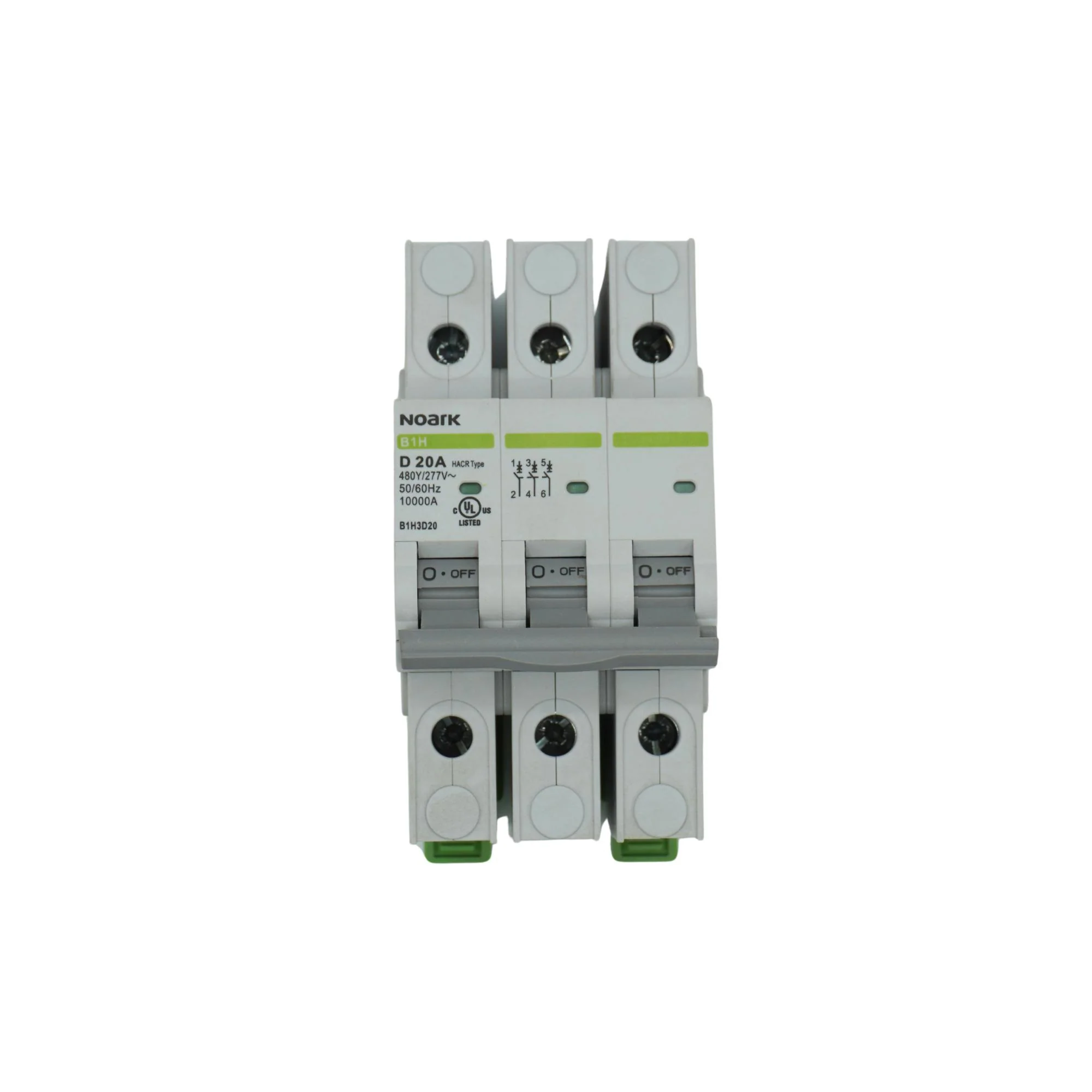 Noark | Mini Circuit Breaker, 3P, 20A, UL489, D-Curve, 480Y/277VAC, 10 kA | B1H3D20