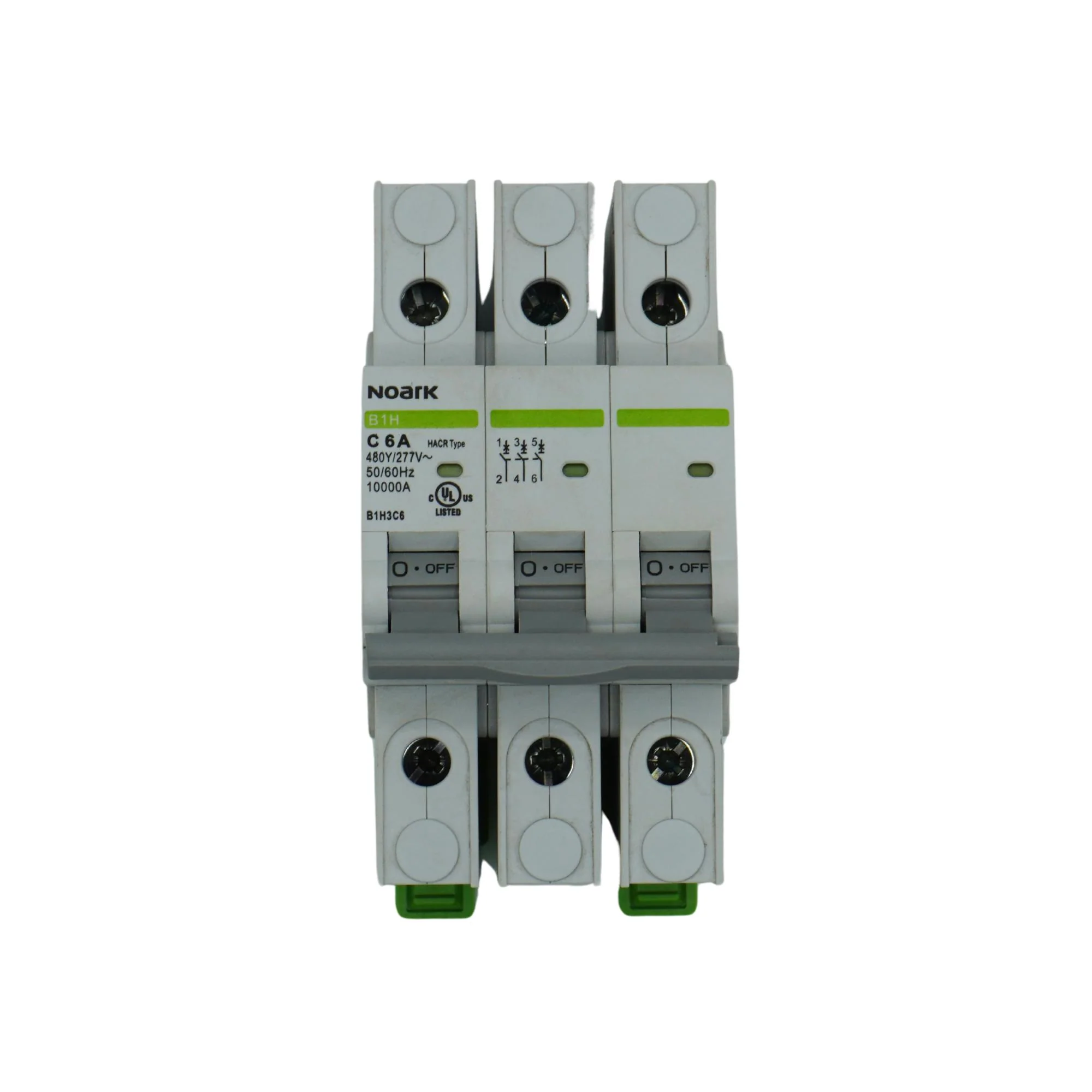 Noark | Mini Circuit Breaker, 3P, C-Curve, 6A, UL489, 480Y/277VAC, 10 kA | B1H3C6