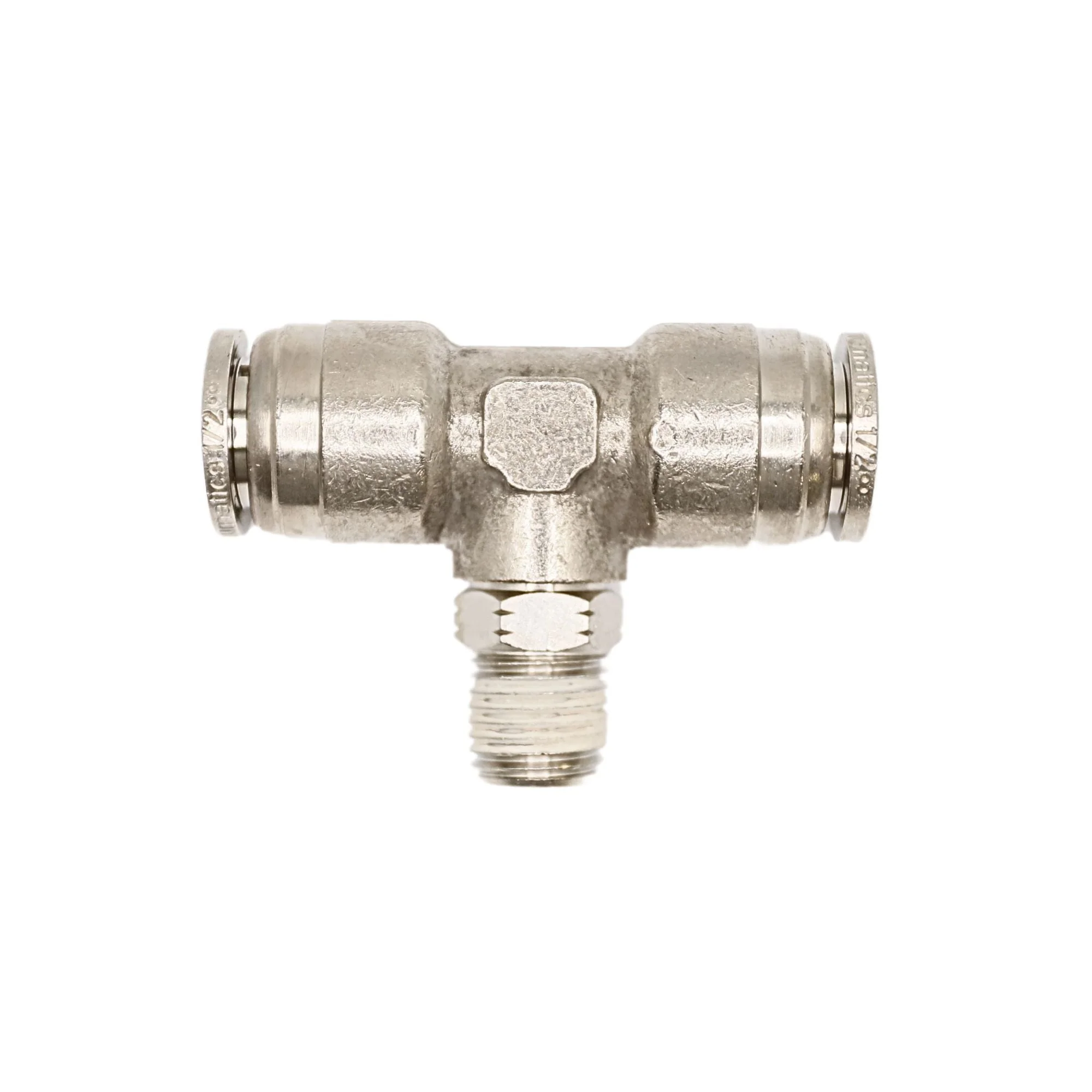 Numatics | Aventics NP Brass Push-in fitting 1/2 in Tube 1/4 in MNPT Swivel branch tee | INB114-102-021