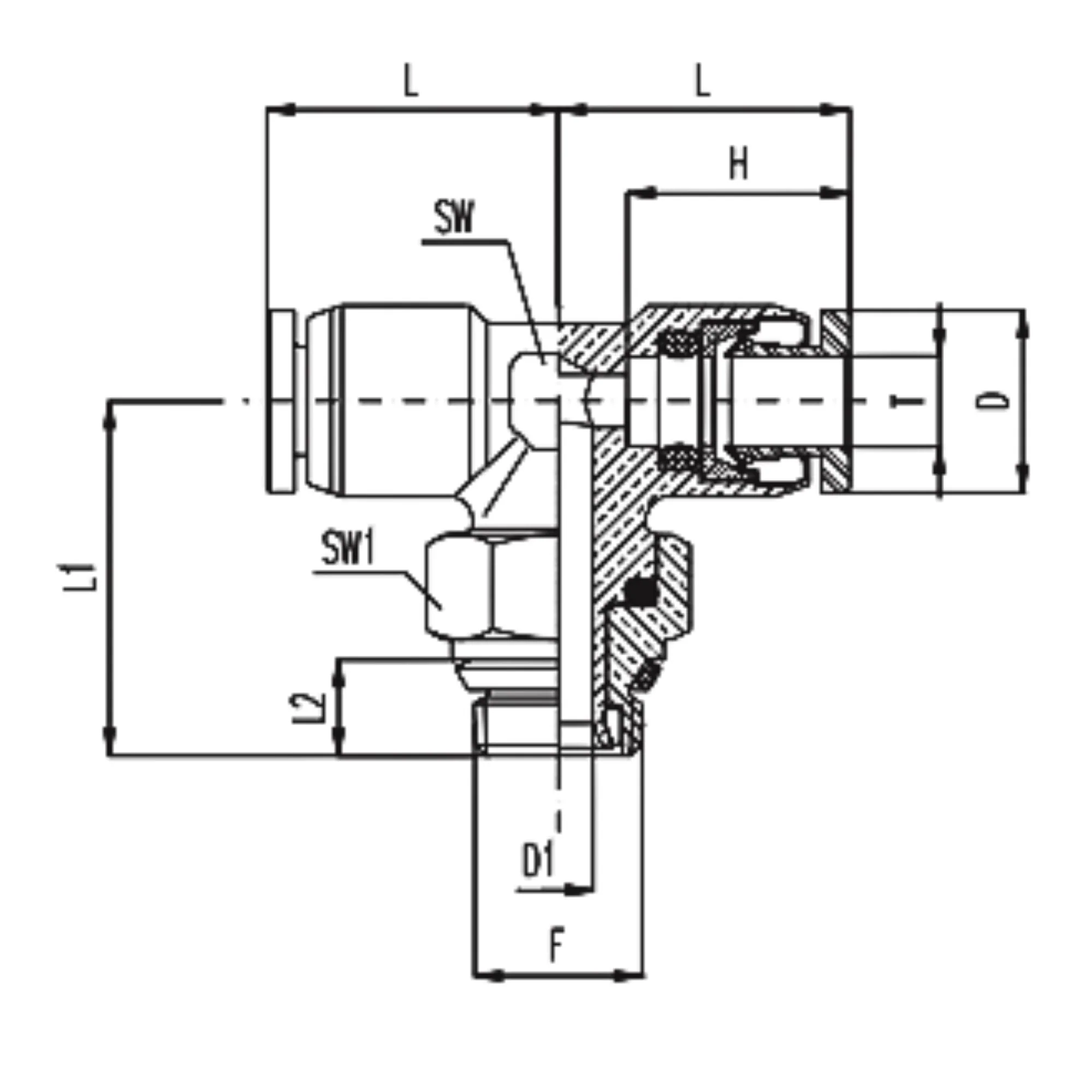 Numatics | Aventics NP Brass Push-in fitting 1/2 in Tube X 3/8 in MNPT swivel branch tee | INWB114-102-022 - Image 3