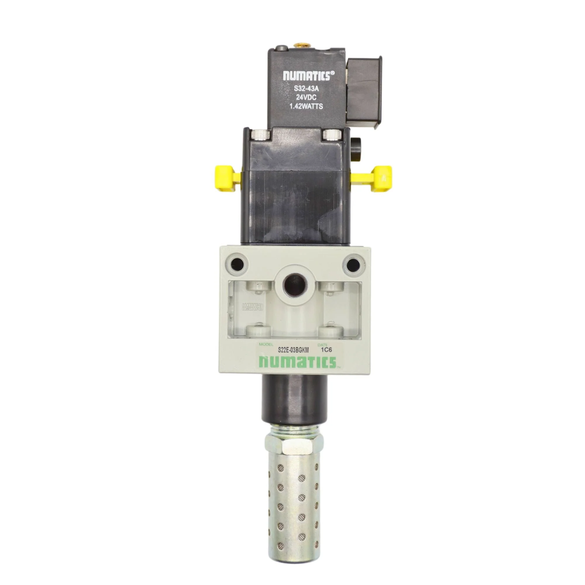 Numatics | Aventics Solenoid Air Pilot Valve w/ Muffler/Gauge, 3/8 in + 1/2 in FNPT, 24VDC | S22E-03BGKM - Image 2