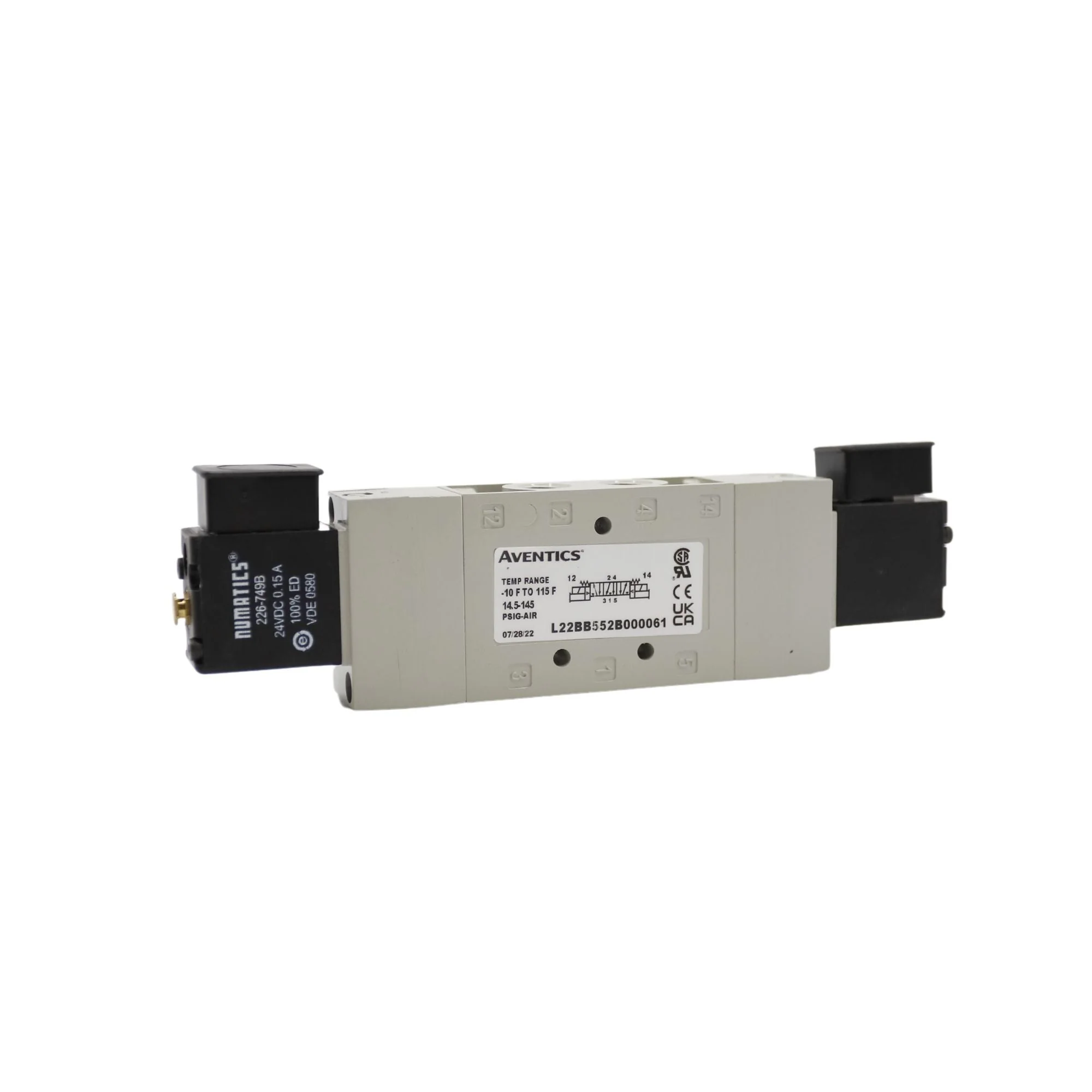 Numatics | Aventics Solenoid Pilot Valve L2 Series 4/3 Open CTR | L22BB552B000061