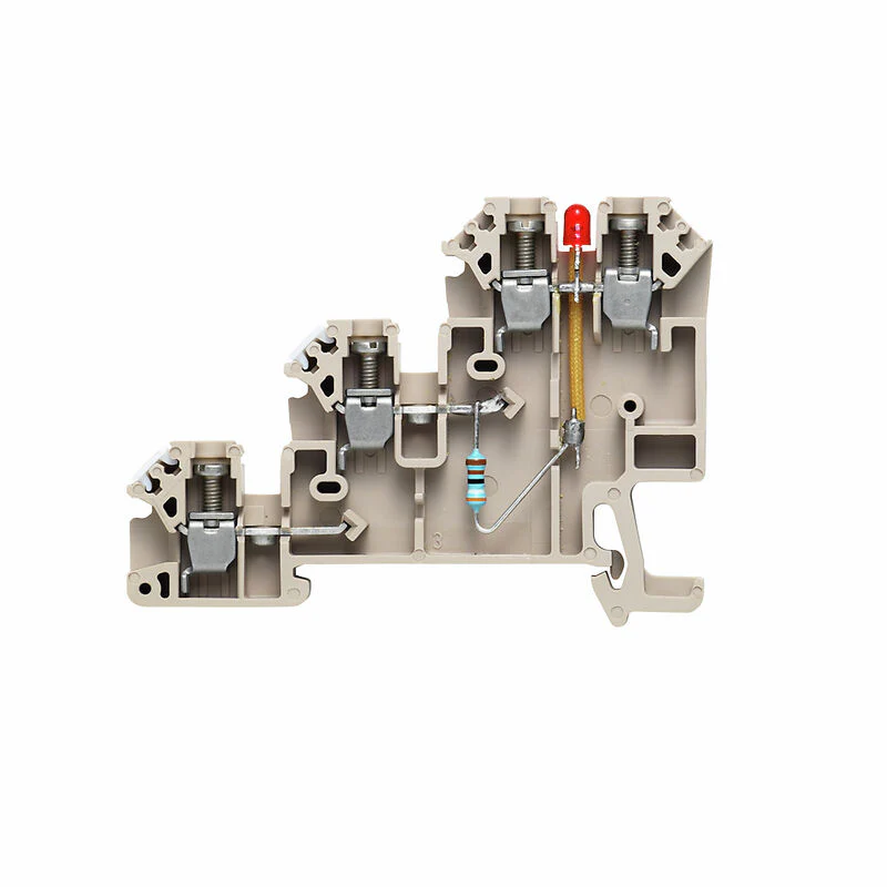 Weidmueller | Terminal Block with Diagnostic Light, Screw connection, dark beige, 2.5 mm², 24 A, 30 V, 4 Connections, TS 35 | 1783980000