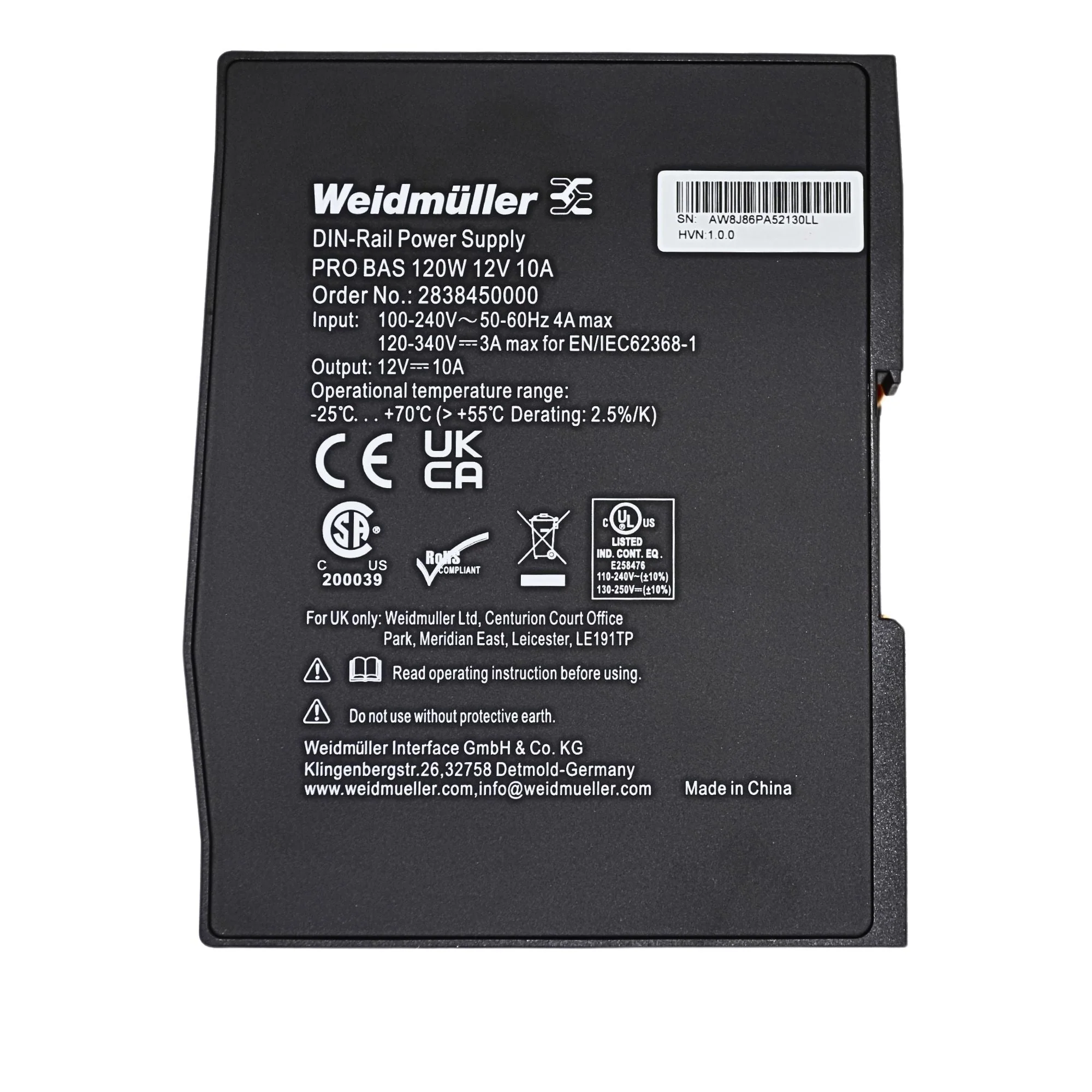 Weidmuller | PRO BAS 120W 12V 10A Power Supply | 2838450000 - Image 2
