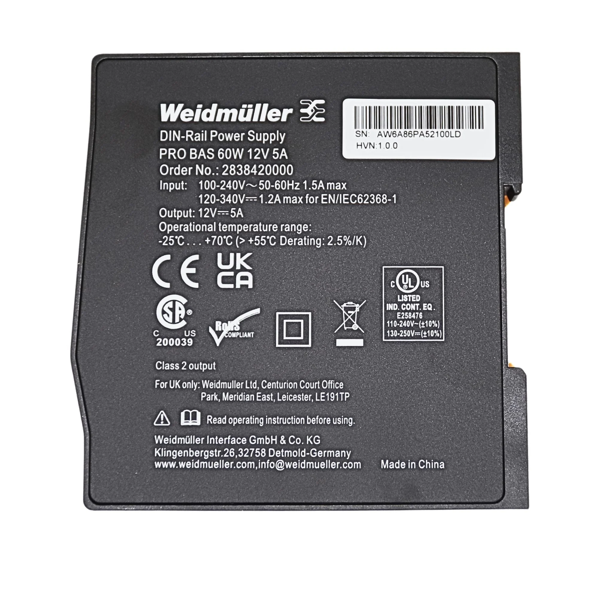 Weidmuller | PRO BAS 60W 12V 5A Power Supply | 2838420000 - Image 2