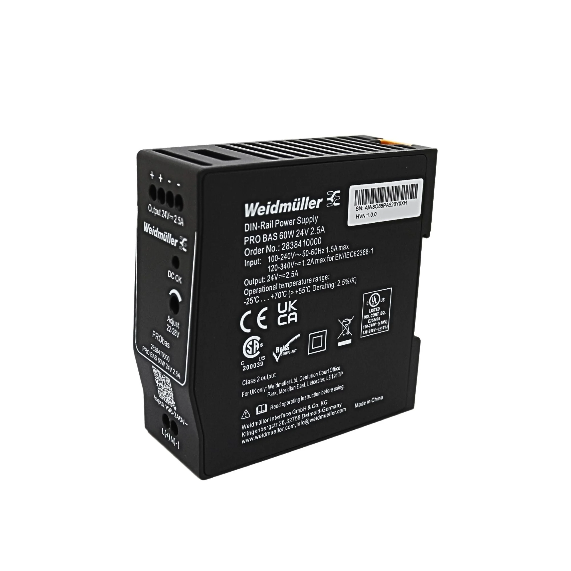 Weidmuller | PRO BAS 60W 24V 2.5A Power Supply | 2838410000