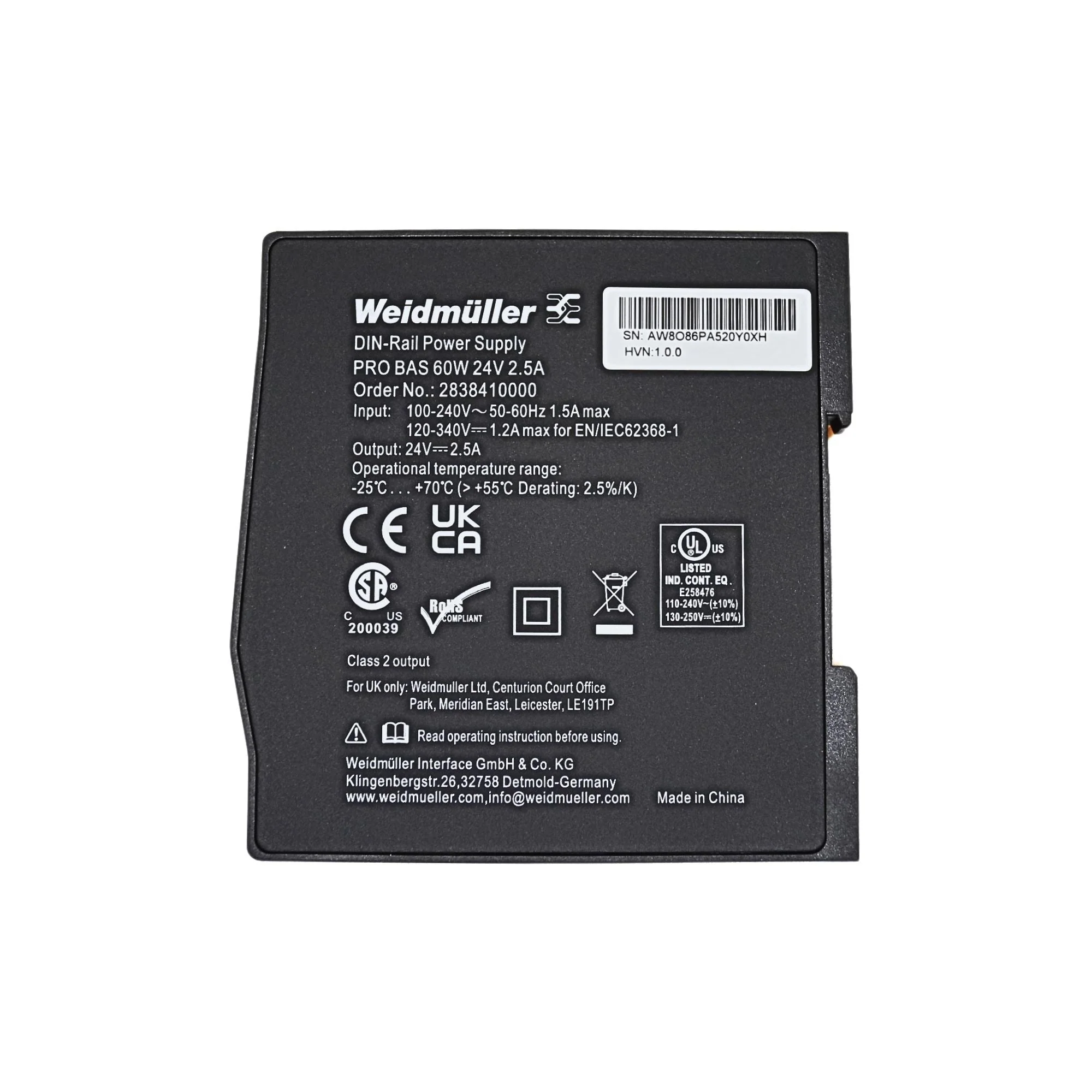 Weidmuller | PRO BAS 60W 24V 2.5A Power Supply | 2838410000 - Image 2