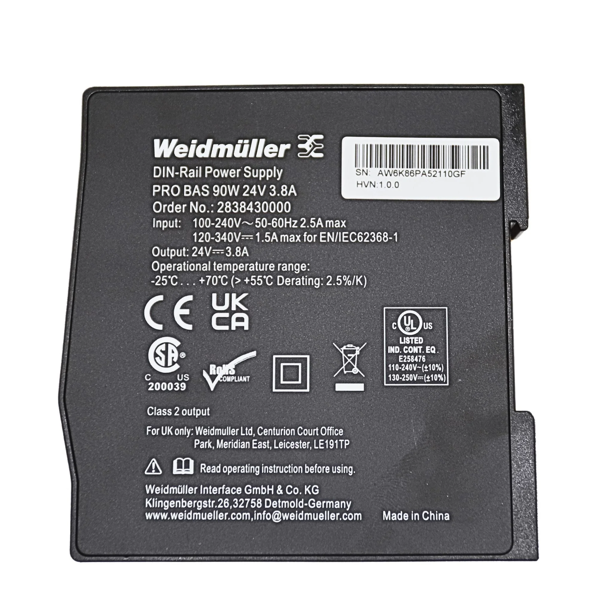 Weidmuller | PRO BAS 90W 24V 3.8A Power Supply | 2838430000 - Image 2